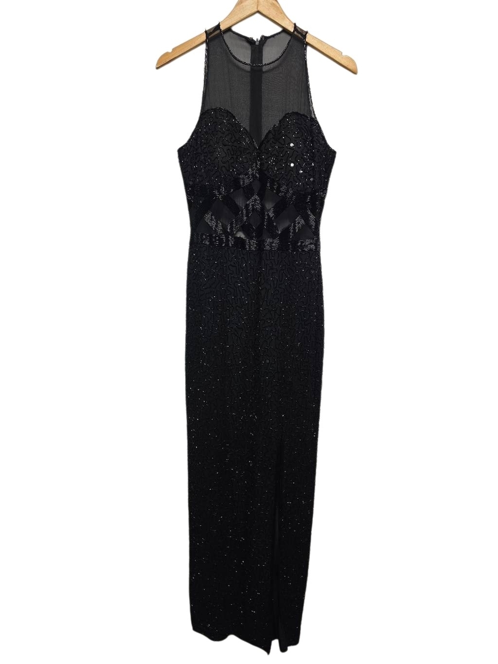 Vintage Laurence Kazar Black Beaded Halter Evening Gown Size S